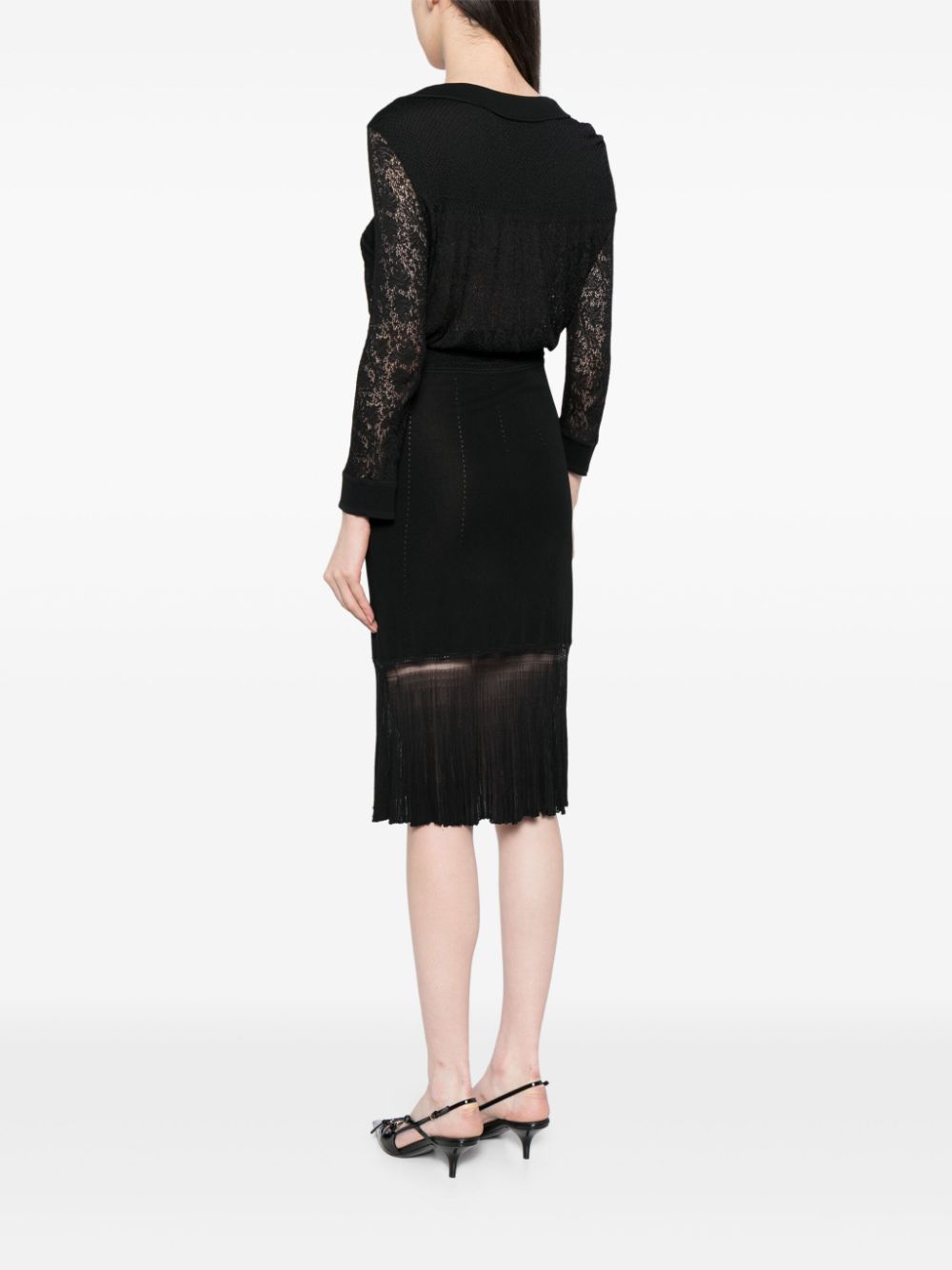 CHANEL 2006 lace-panelled fitted waist dress Women