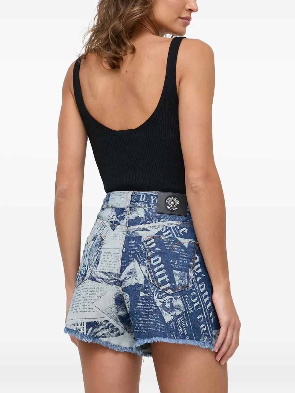  Versace Jeans Couture Frayed Print Shorts - Blue 