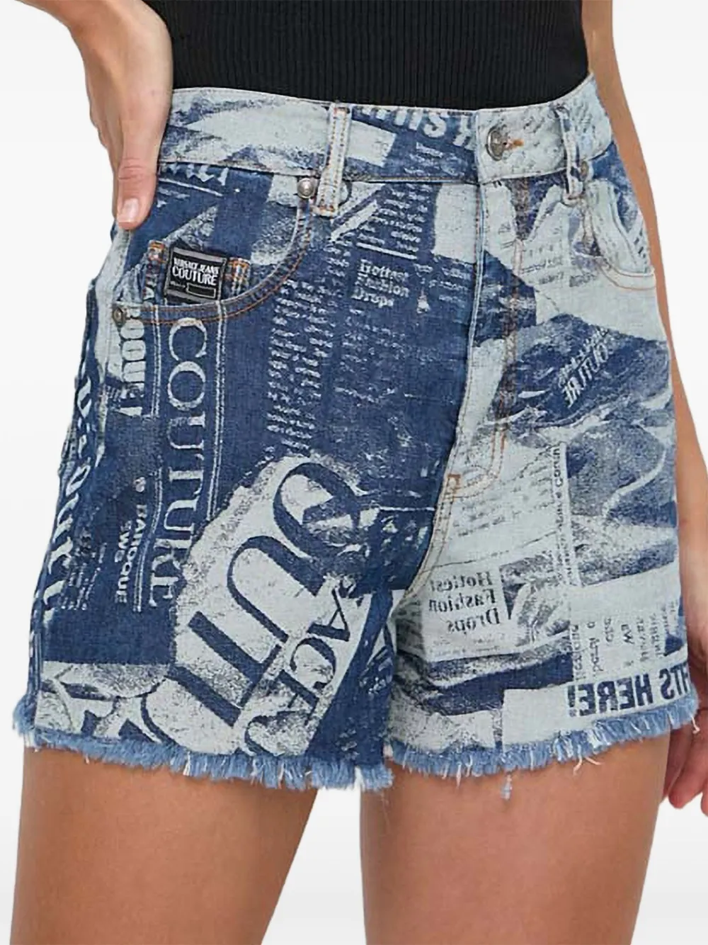 Versace Jeans Couture frayed print shorts | Blue | Image 1