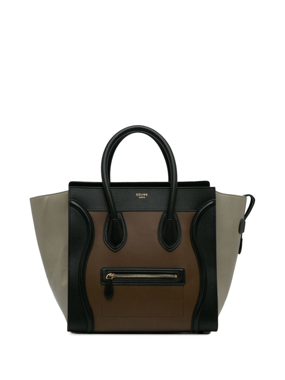 Pre-owned Celine 2014 Mini Tricolor Luggage Tote Bag In Brown