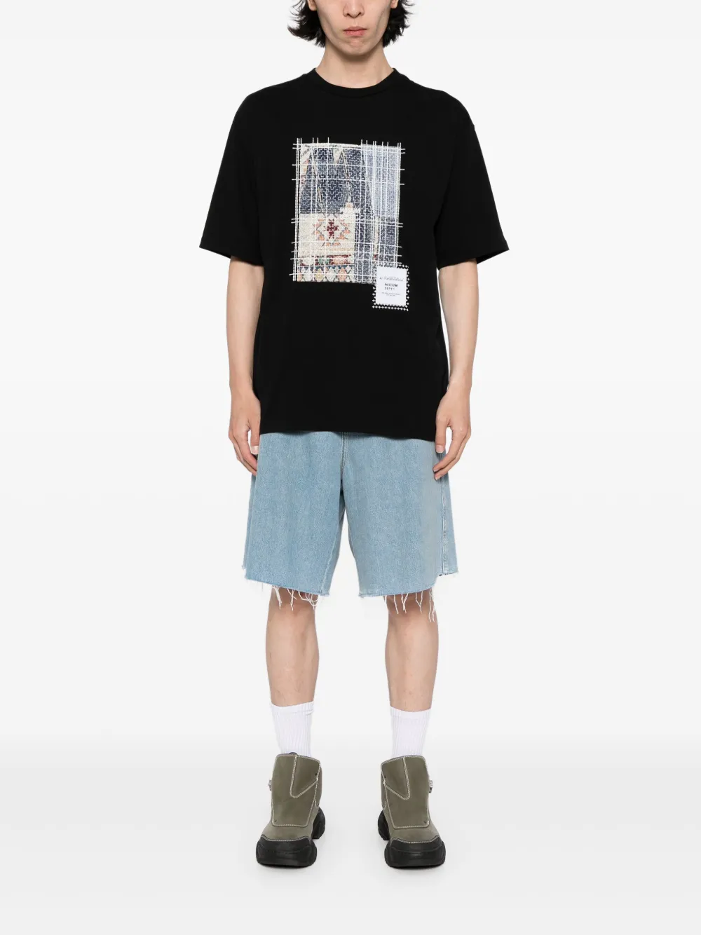Musium Div. T-shirt met patchwork - Zwart