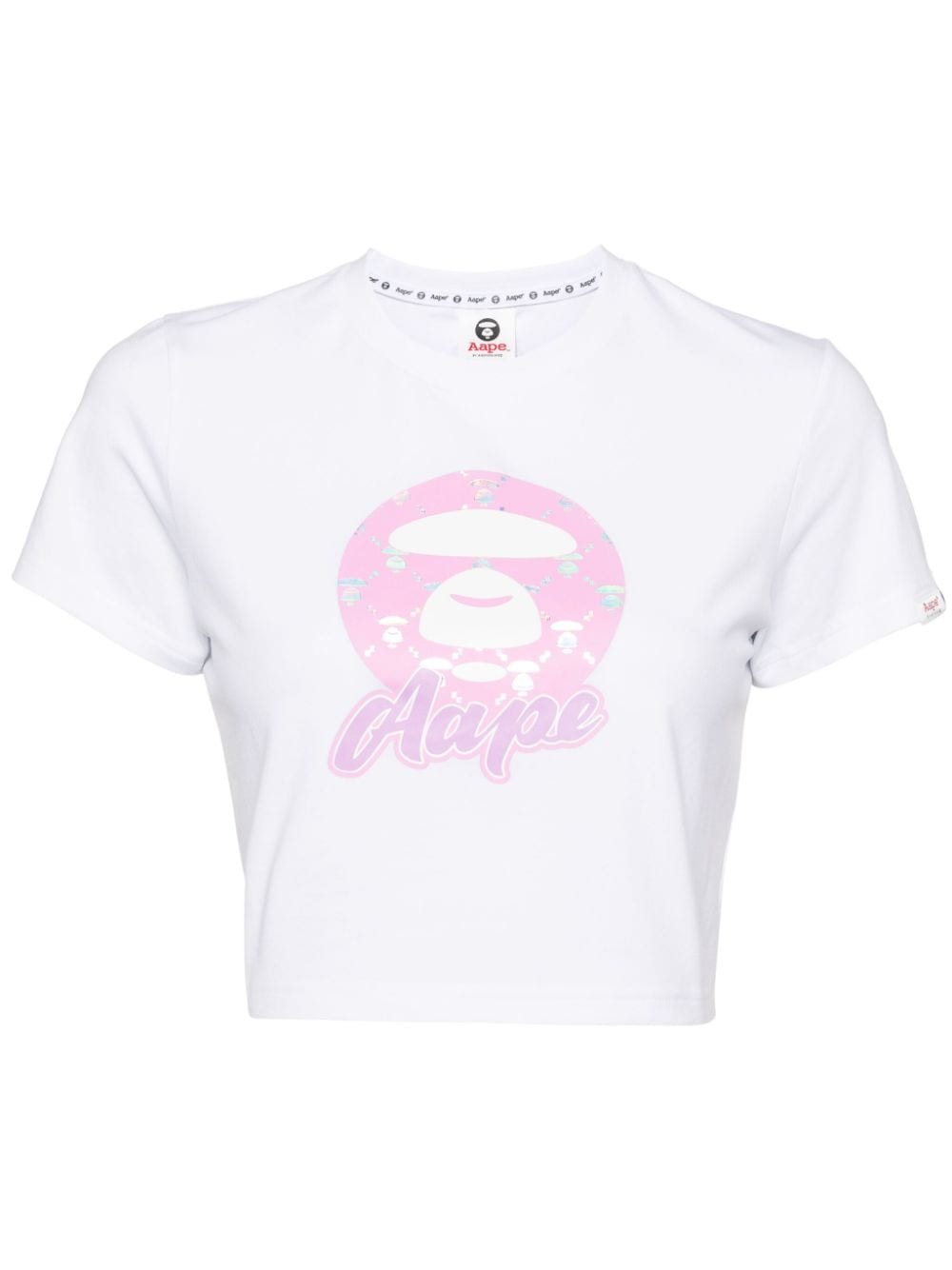Aape By A Bathing Ape Cotton Blend Cropped Logo T-shirt In 白色
