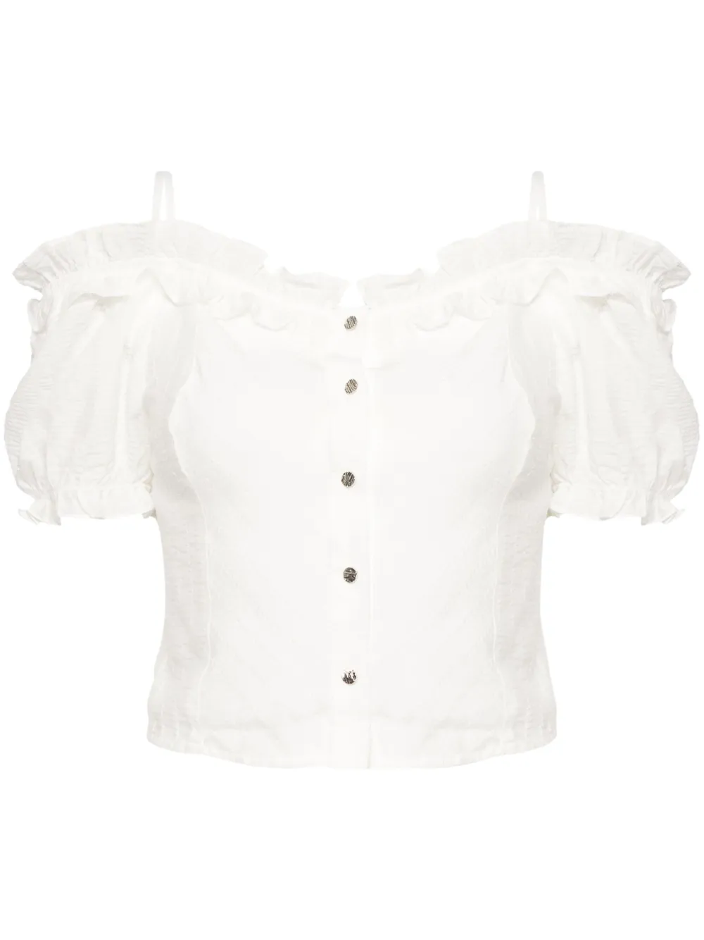 Tout A Coup Ruffle-detail Smocked Crop Top In White