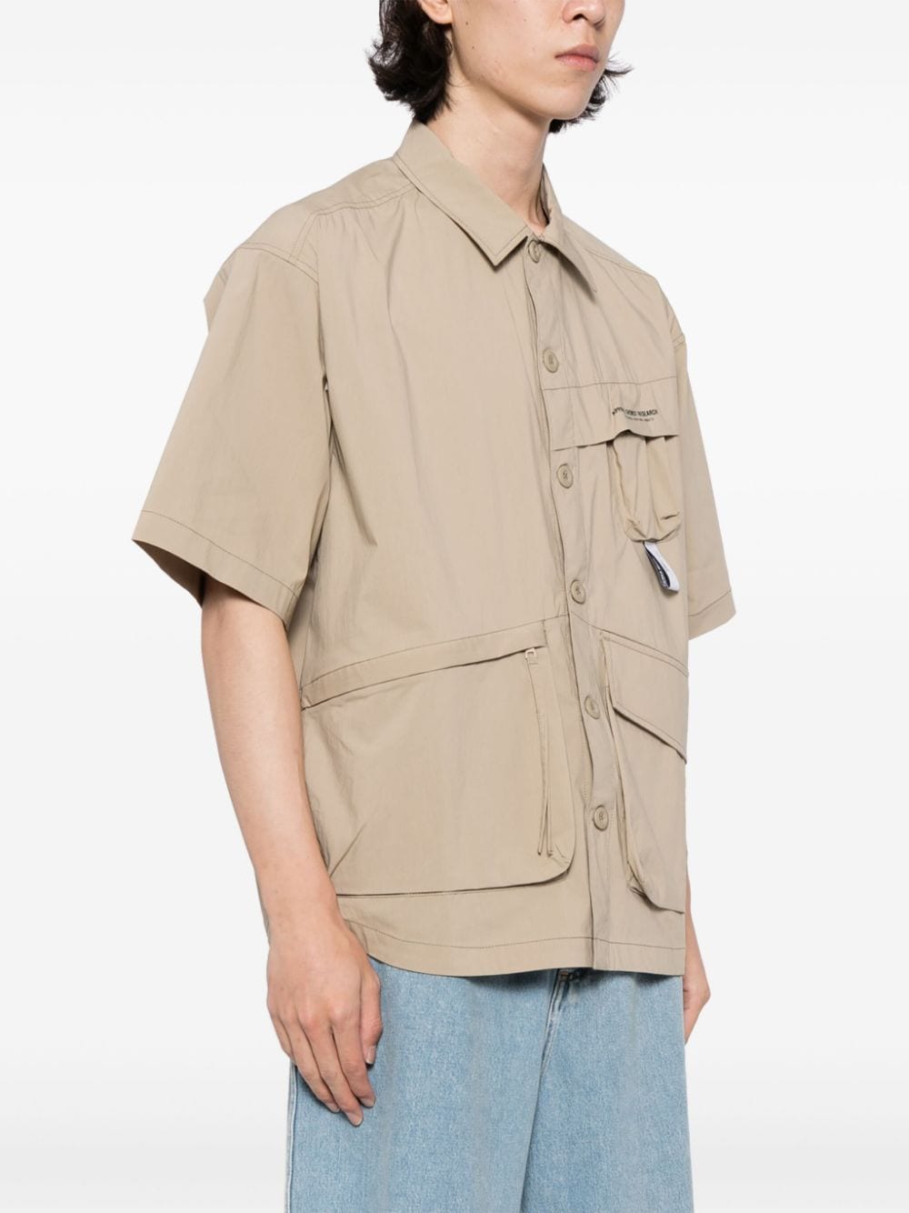 Shop Musium Div. Multiple-pocket Cotton-blend Shirt In Brown