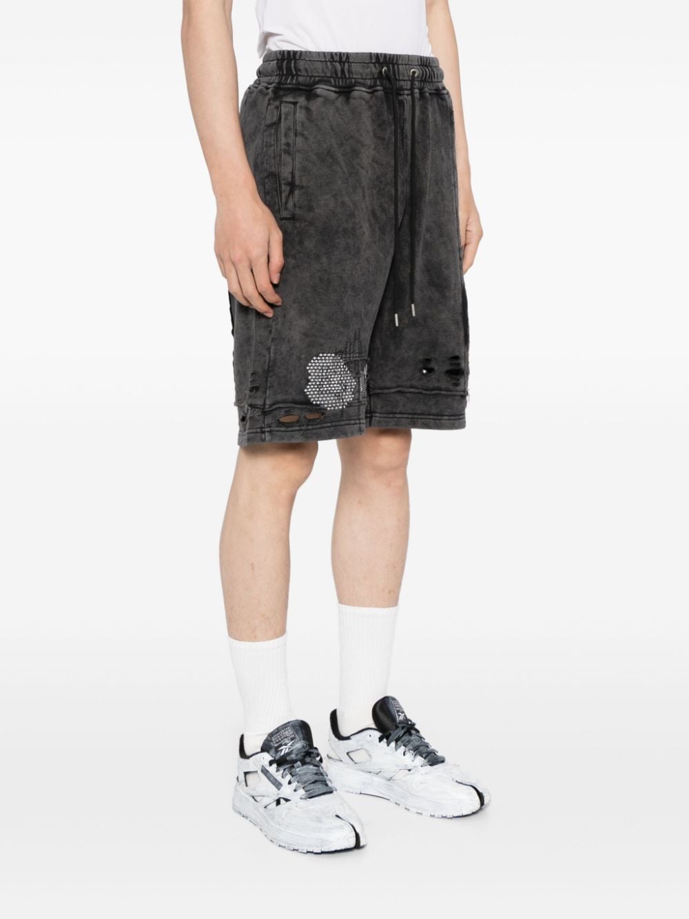 Shop Musium Div. Distressed Cotton Track Shorts In Grey