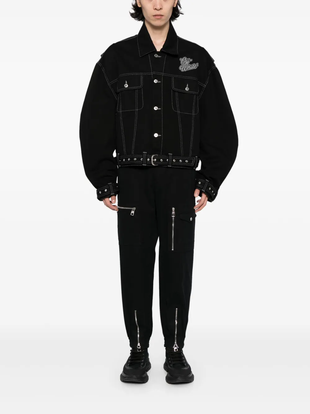 Off-White logo-appliqué denim jacket - Zwart