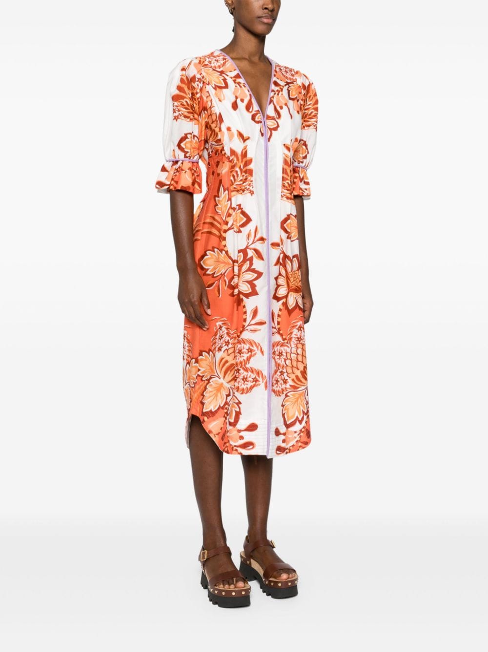 Shop Farm Rio Aura Floral Midi Dress In Orange