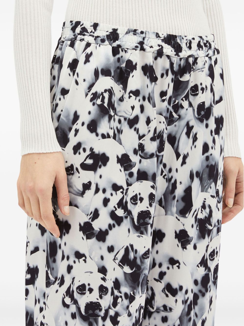 Shop Msgm Dog-print Wide-leg Trousers In White