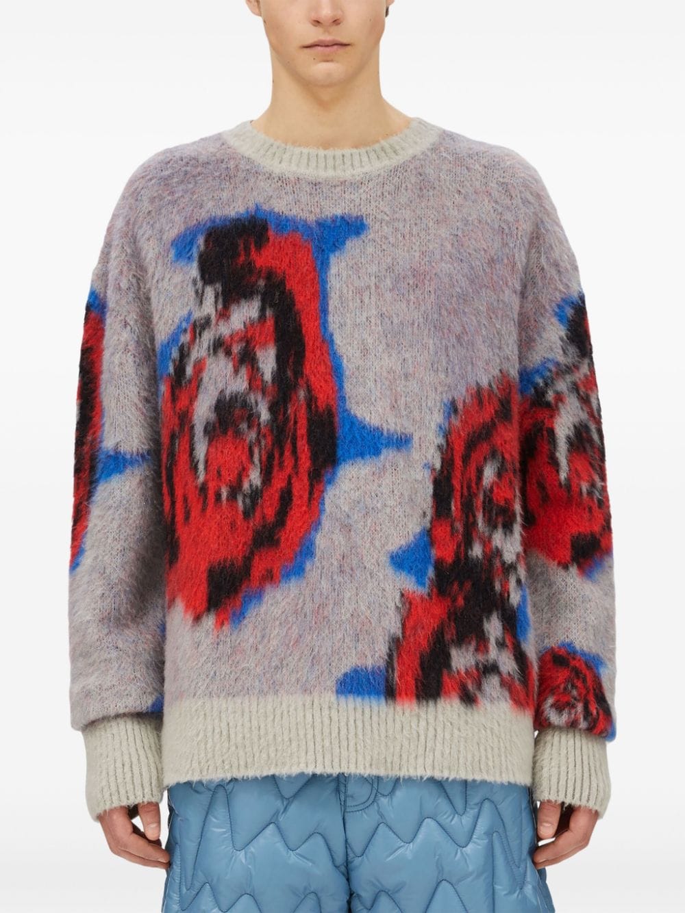 Shop Msgm Rose Intarsia Print Jumper In Purple