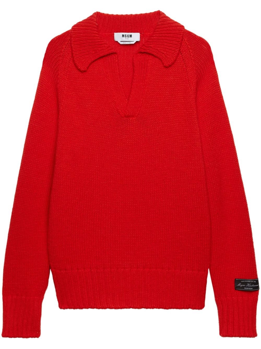 MSGM classic collar sleeve patch jumper - Red