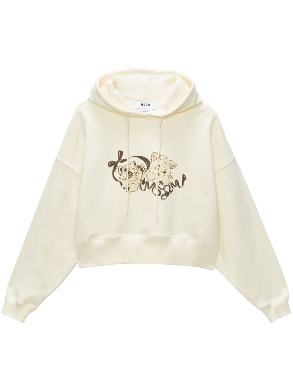 Msgm Cat-print Cotton Hoodie In Neutral