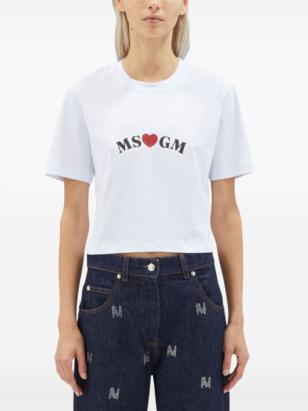 MSGM logo-print cotton T-shirt - Wit