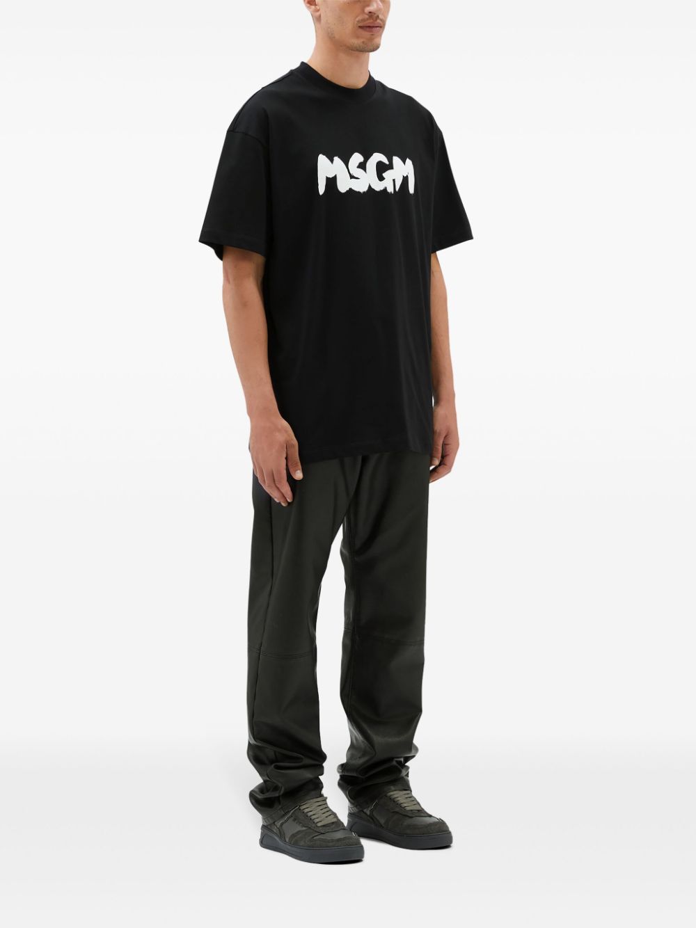 MSGM Katoenen T-shirt met Brushed-logo - Zwart