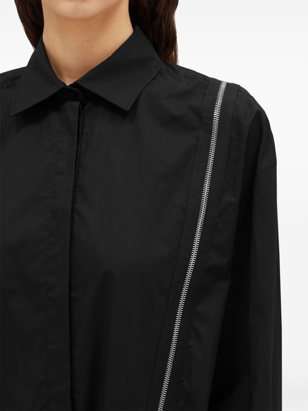 Shop Msgm Zip-detail Long-sleeve Shirt In Black