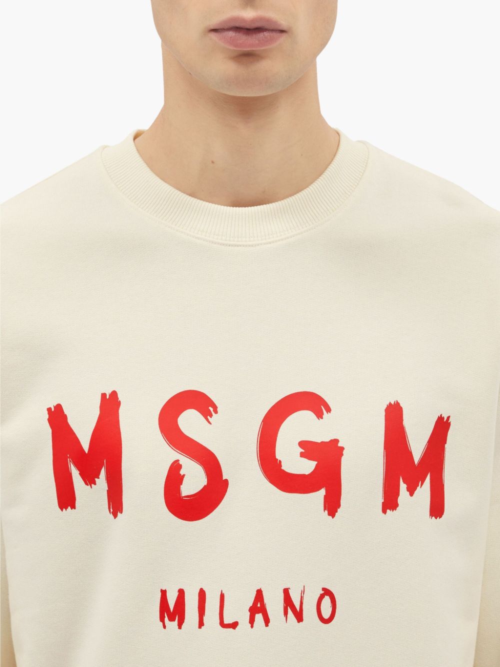 Shop Msgm Logo-print Cotton Sweatshirt In Neutrals