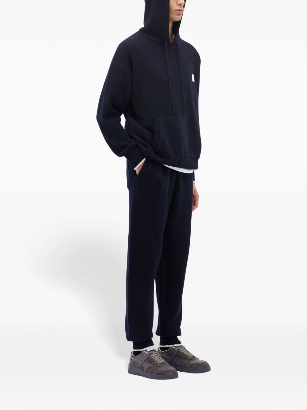 Shop Msgm Embroidered-logo Knitted Track Pants In Blue