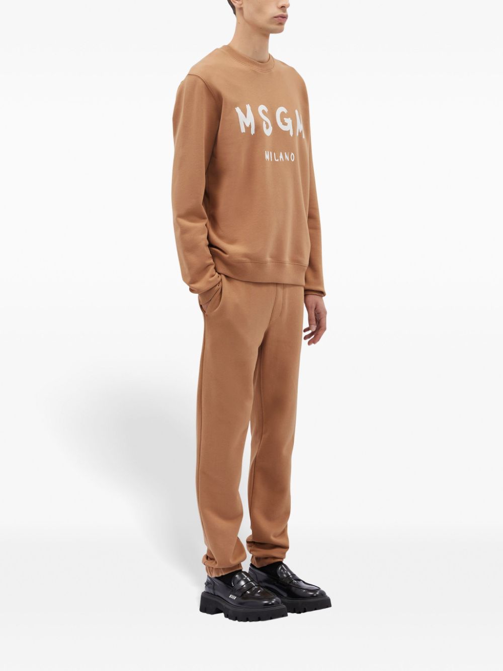 Shop Msgm Logo-print Cotton Sweatshirt In Brown