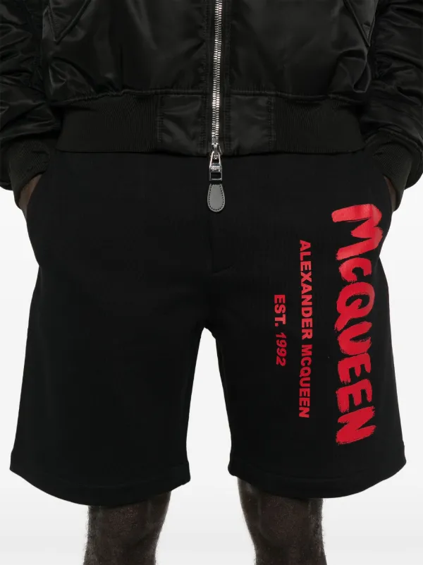 Alexander McQueen logo-print Cotton Shorts | Black | FARFETCH