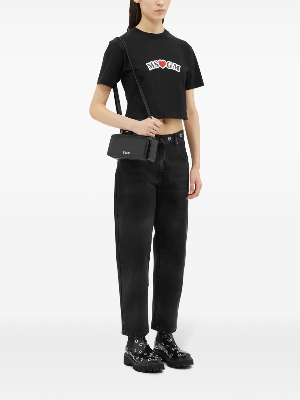 MSGM Cropped T-shirt met logoprint - Zwart