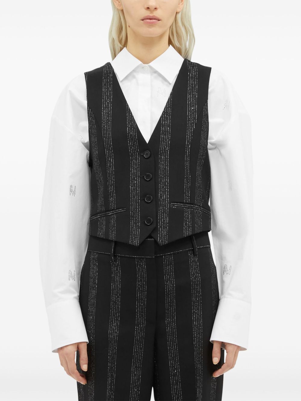 Shop Msgm Striped Single-breasted Gilet In Black