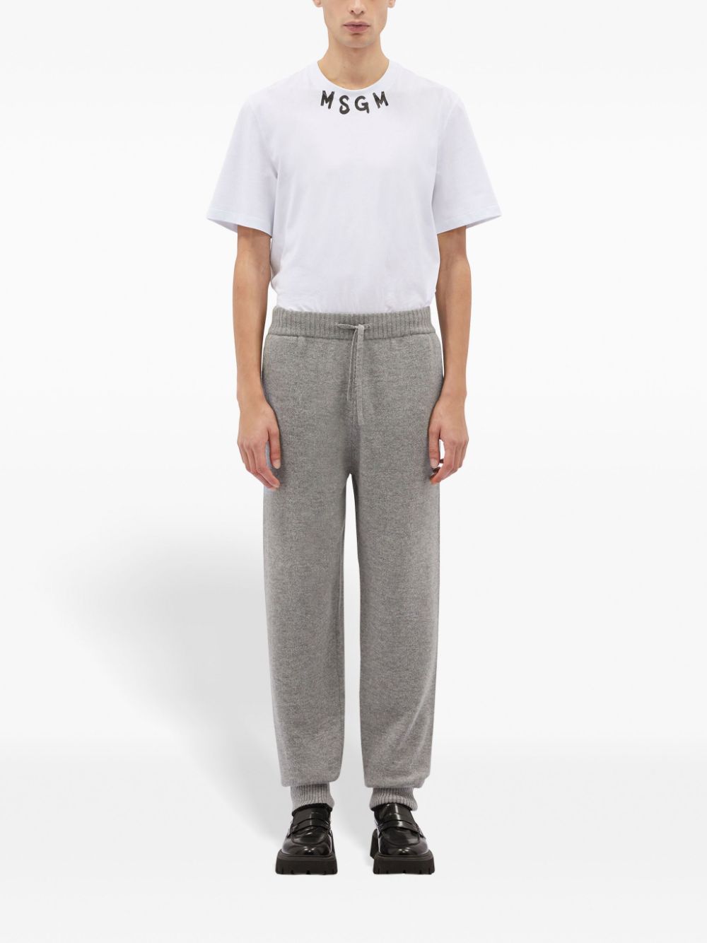 Shop Msgm Embroidered-logo Knitted Track Pants In Grey