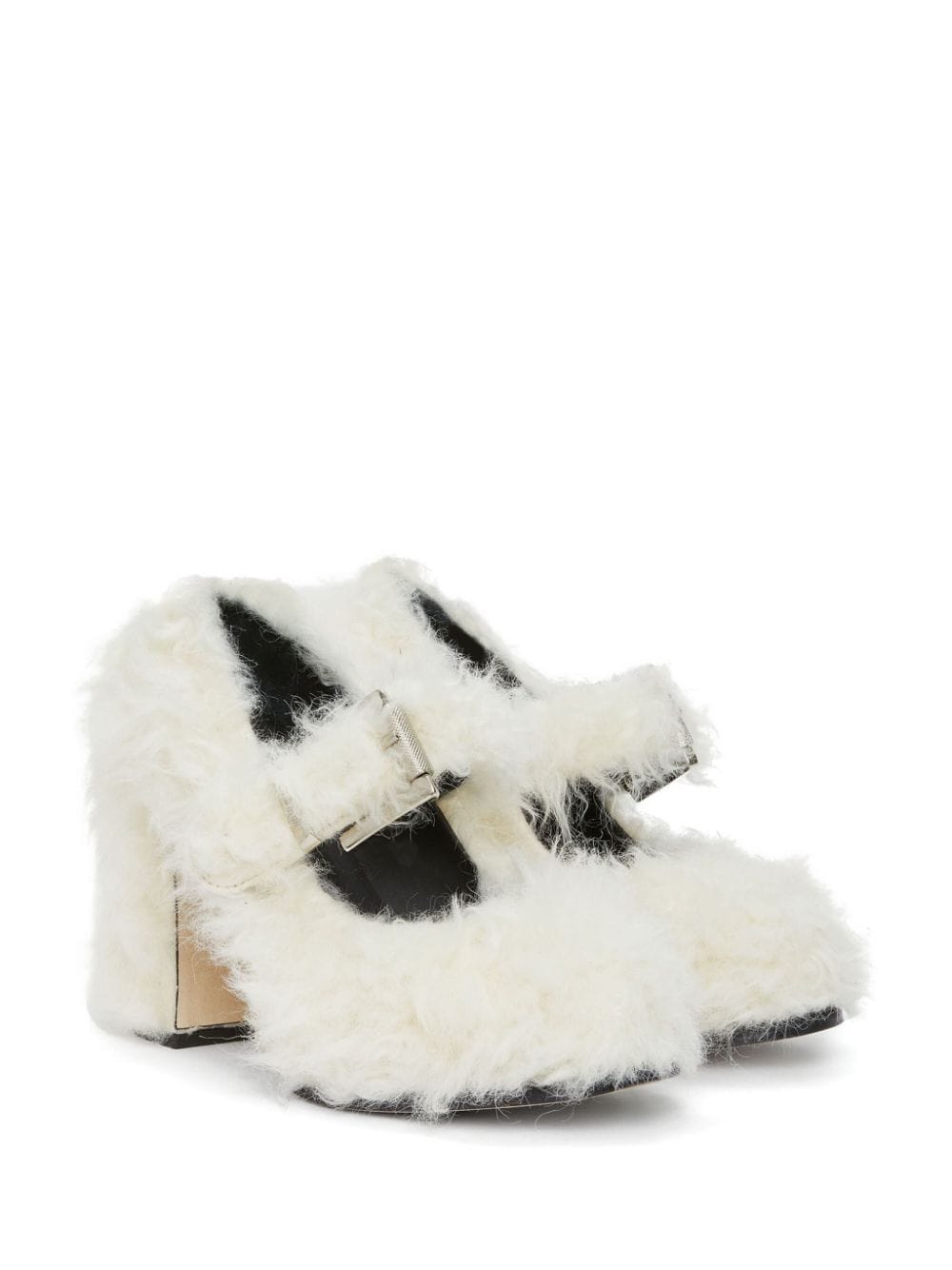 Shop Msgm Faux-fur Buckled Pumps In White