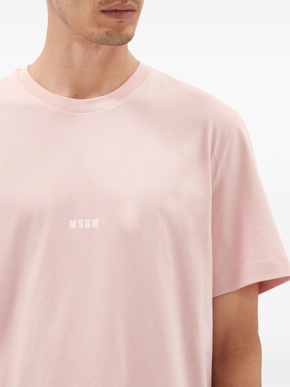 Shop Msgm Logo-print Cotton T-shirt In Pink