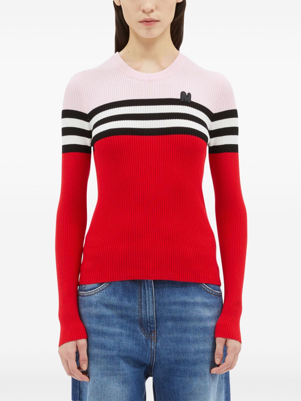 MSGM Gestreepte trui met geborduurd logo Rood