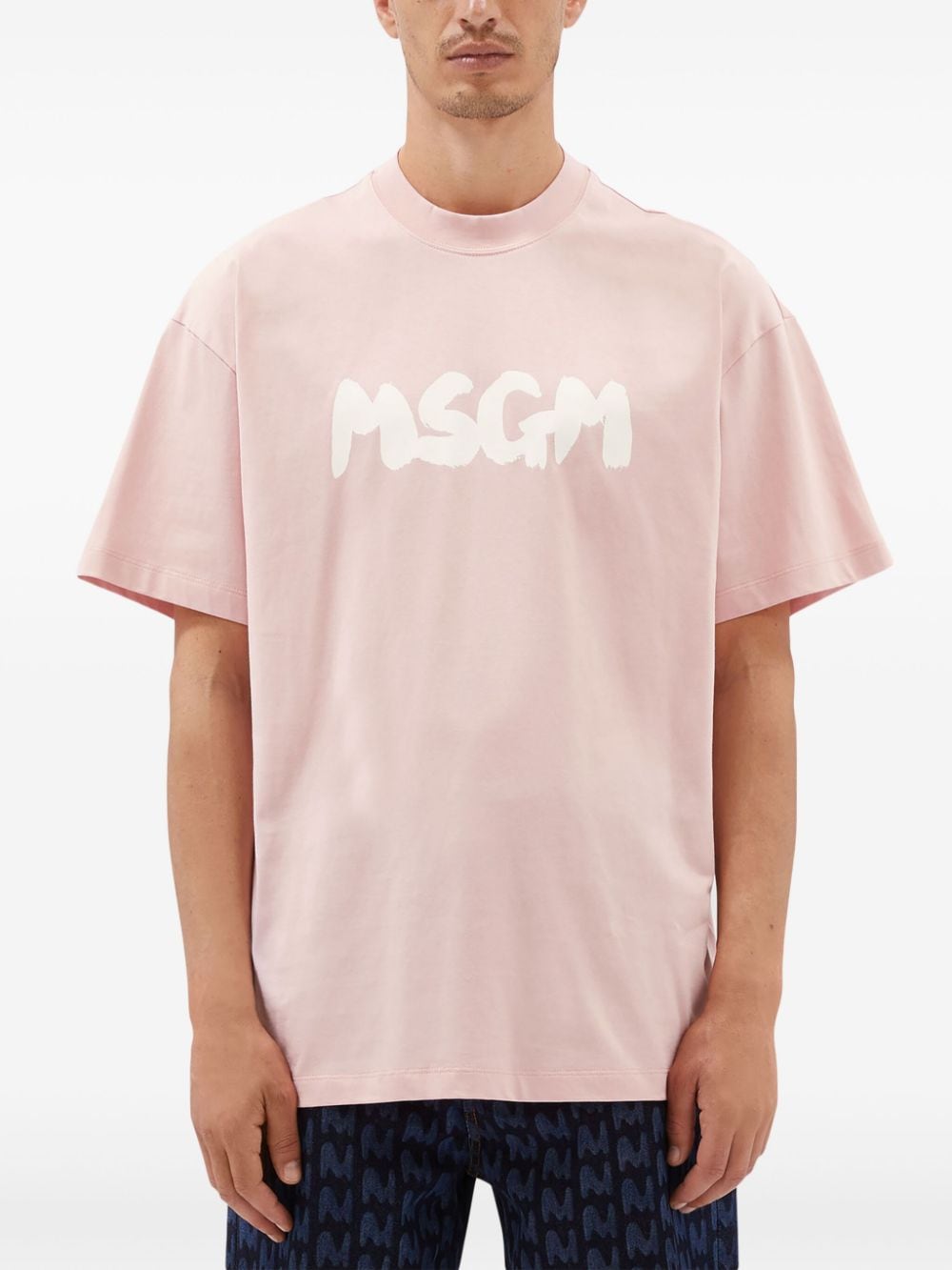 MSGM Brushed-logo cotton T-shirt - Roze
