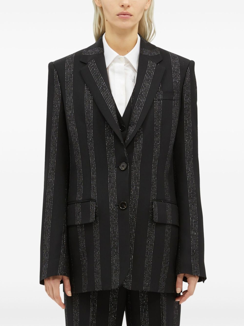 Shop Msgm Striped Single-breasted Blazer In Black