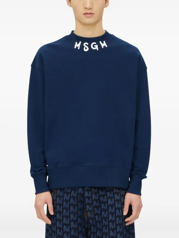 MSGM Mock Neck logo-printed Sweatshirt | Blue | FARFETCH JO
