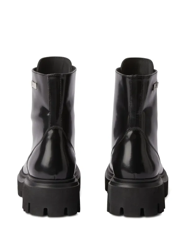 MSGM logo-lettering Leather Combat Boots | Black | FARFETCH