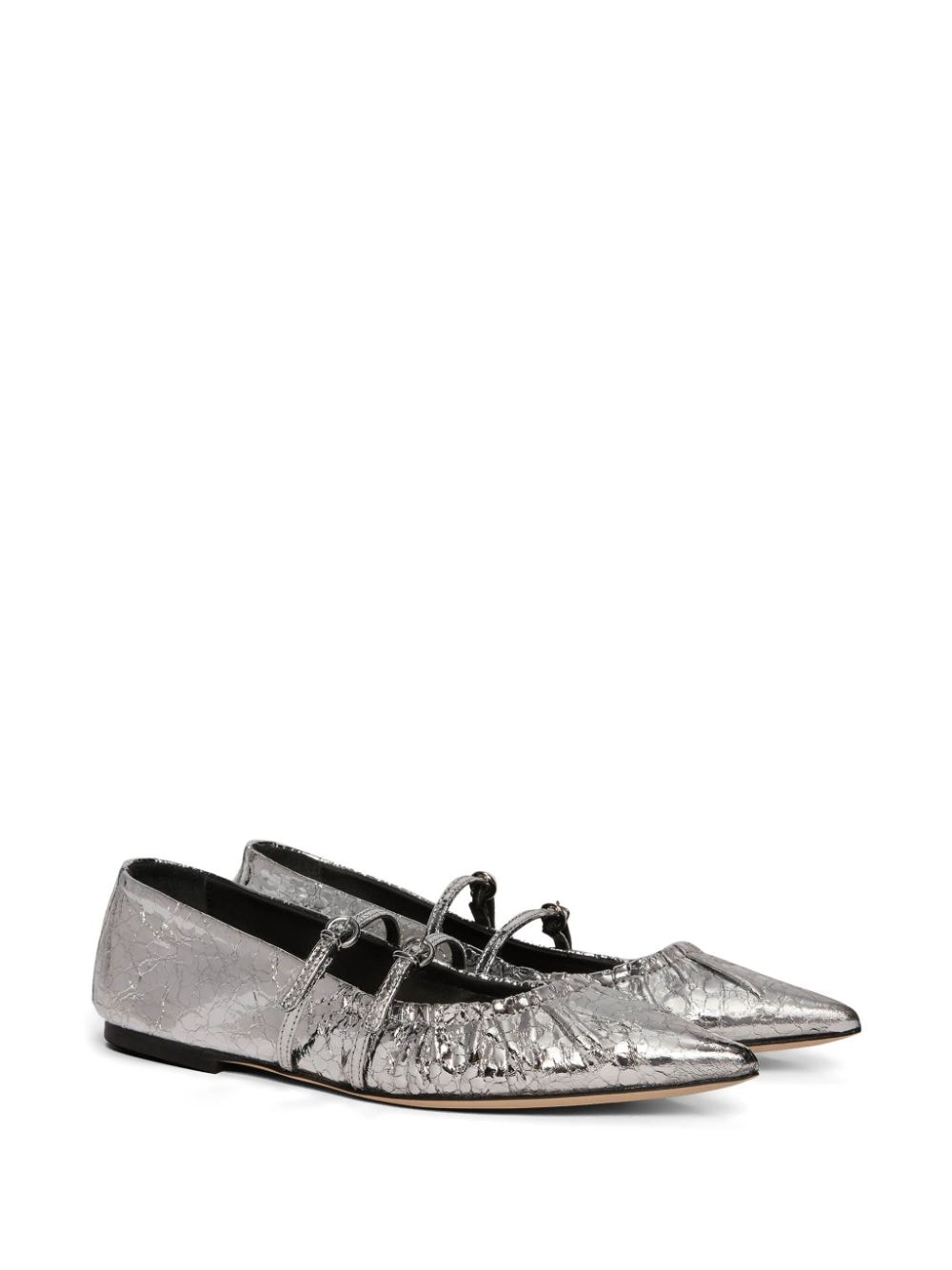 Shop Msgm Metallic-finish Ballerina Shoes In Silver