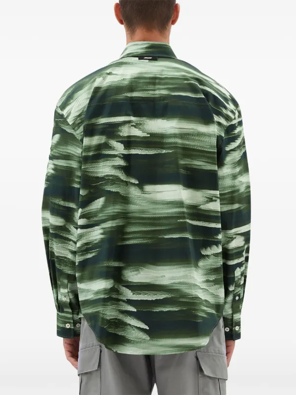 MSGM｜ (3746MM06 247792 98) MSGM abstract-print long-sleeve Shirt | Green | FARFETCH