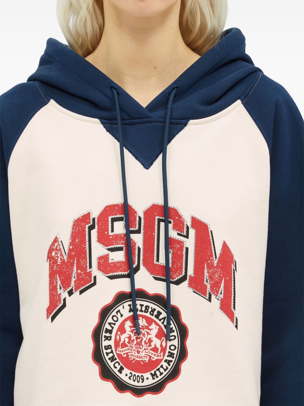 Shop Msgm Logo-print Panelled Hoodie In Nude