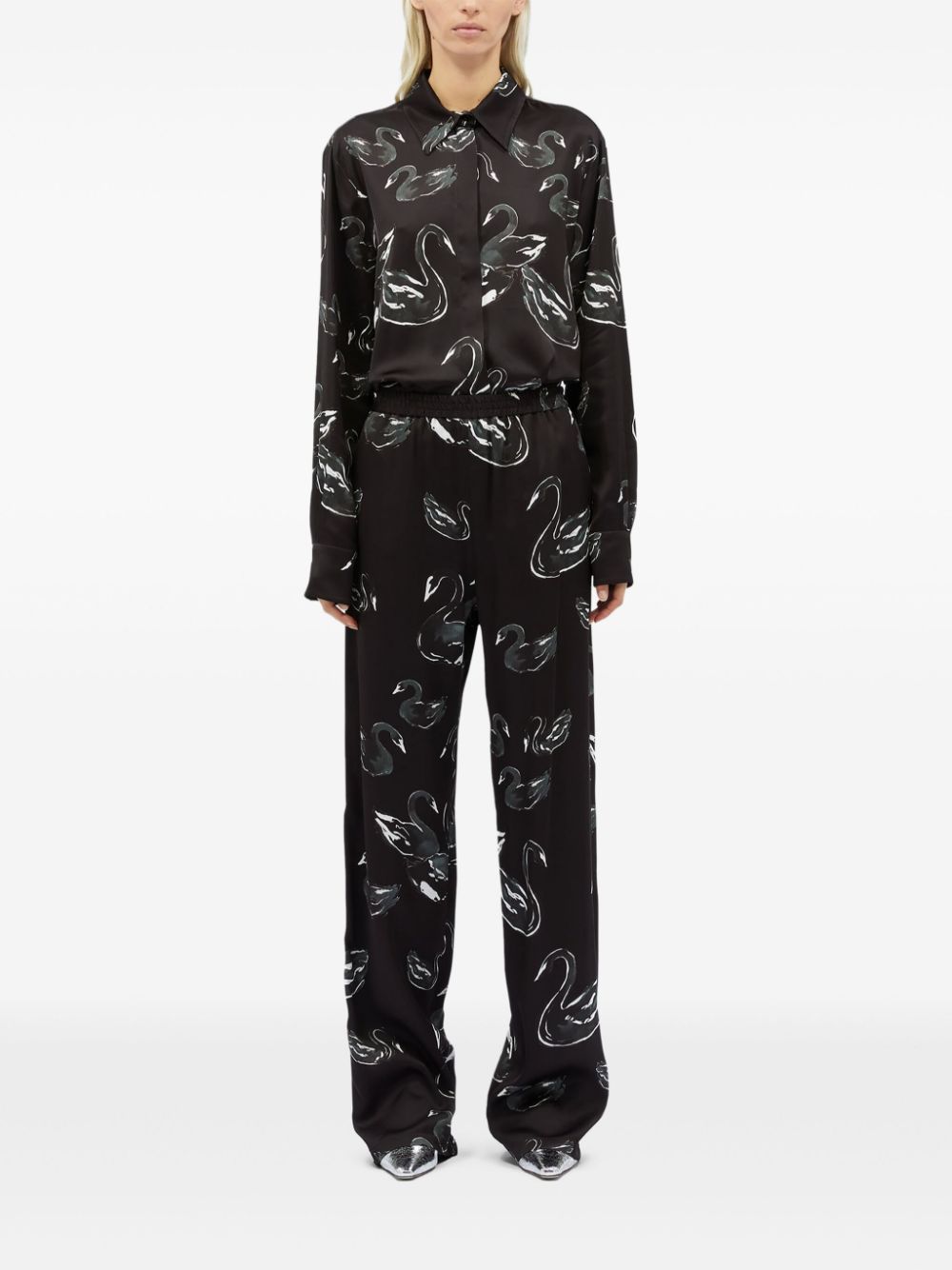 MSGM Broek met zwaanprint - Zwart