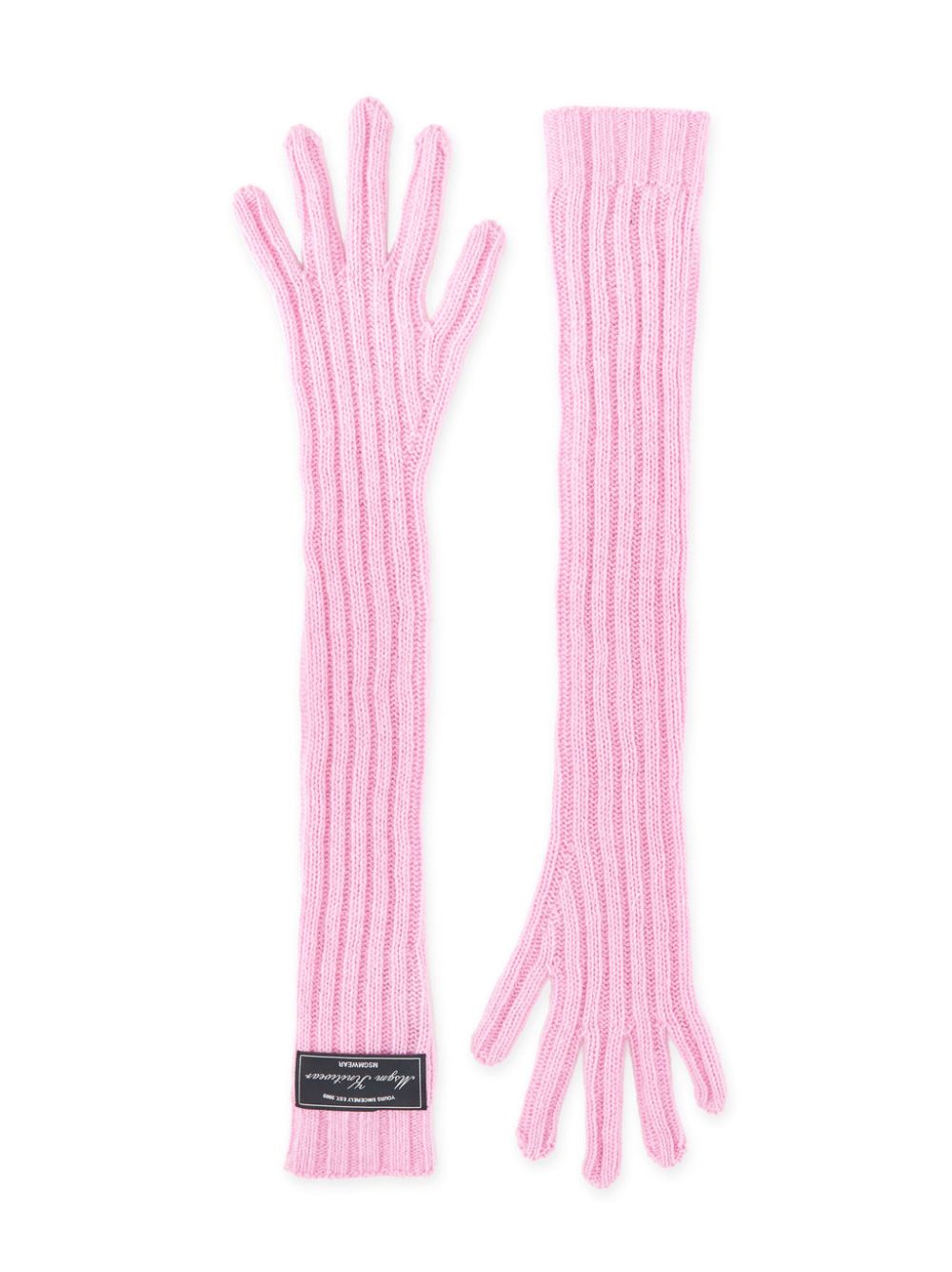 Shop Msgm Logo-patch Ribbed-knit Gloves In Pink