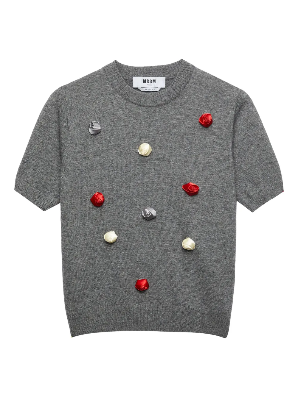 MSGM rose-appliqué crew-neck knitted top | Grey | Image 1