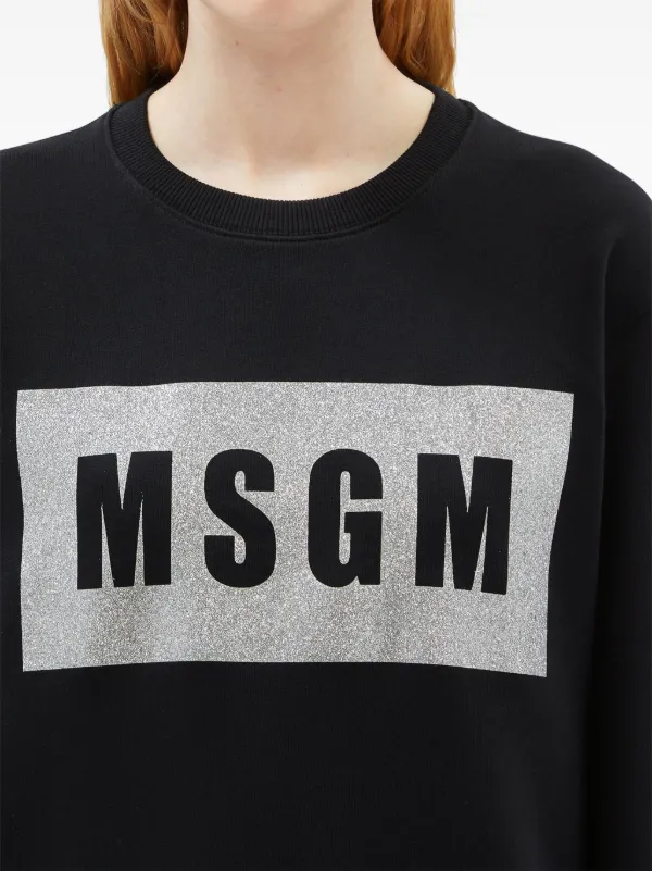 【関税&送料込】Msgm Sweatshirt With Logo Print MSGM logo-print Cotton Sweatshirt | Black | FARFETCH