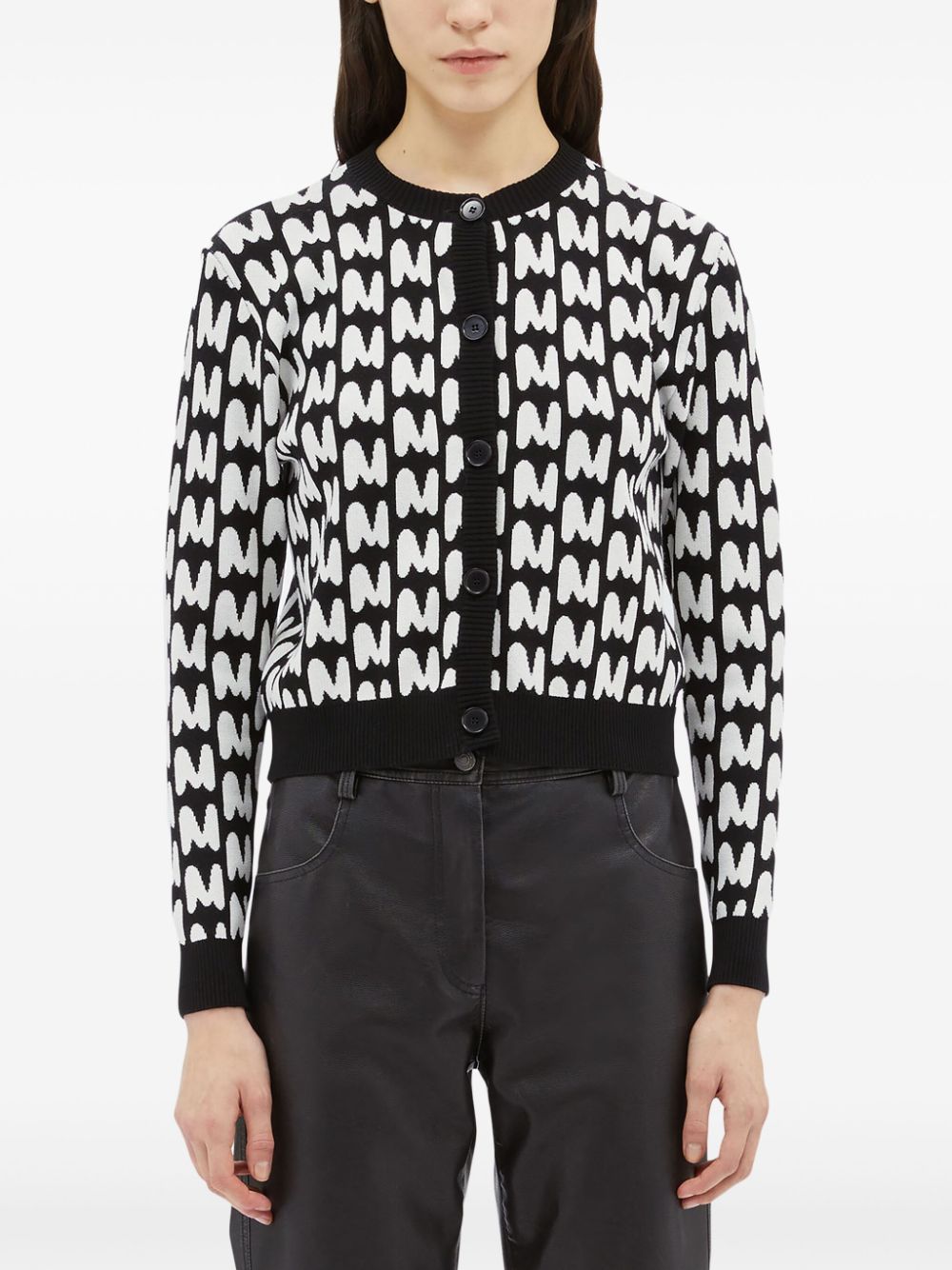 Shop Msgm Intarsia-knit Logo Cardigan In Black