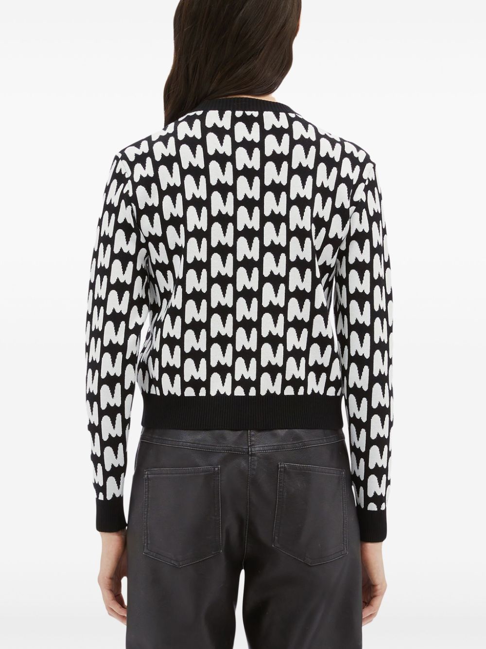 Shop Msgm Intarsia-knit Logo Cardigan In Black