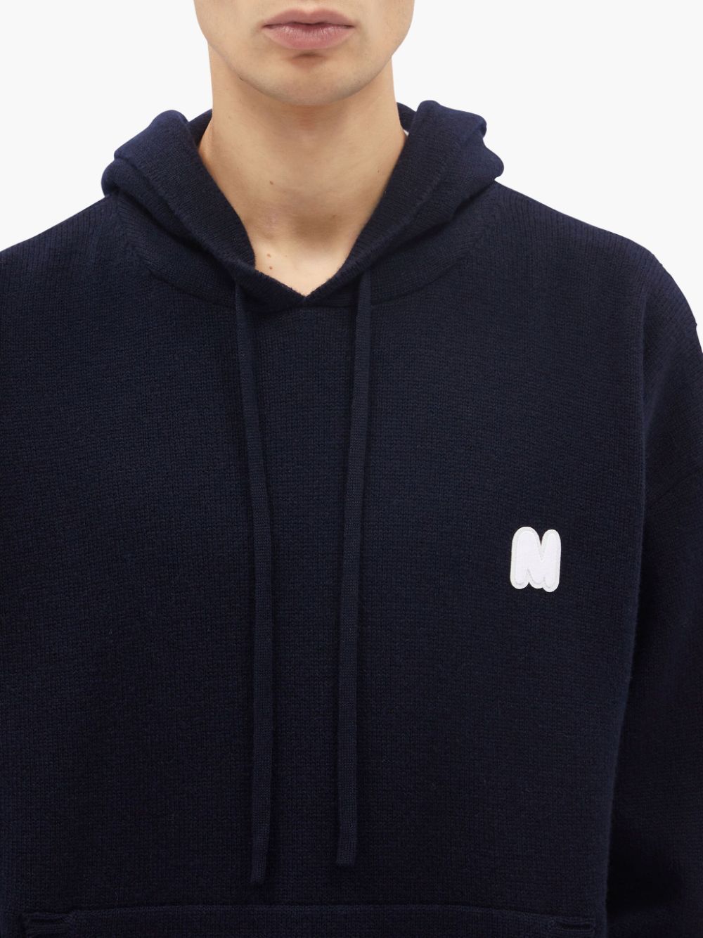 Shop Msgm Logo-print Knitted Hoodie In Blue