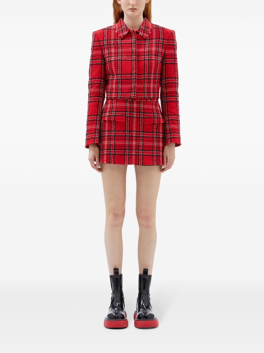 Shop Msgm Check Shorts In Red