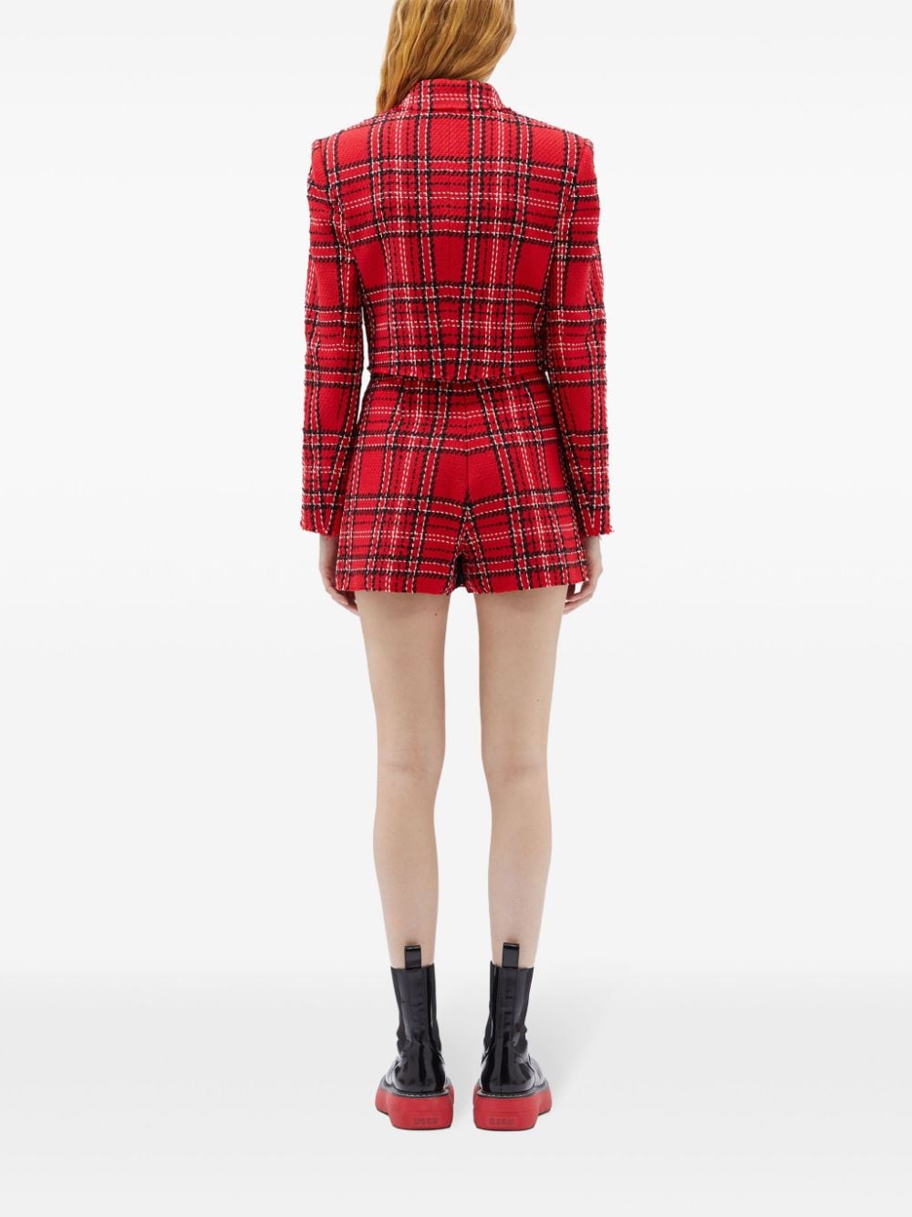 Shop Msgm Check Shorts In Red