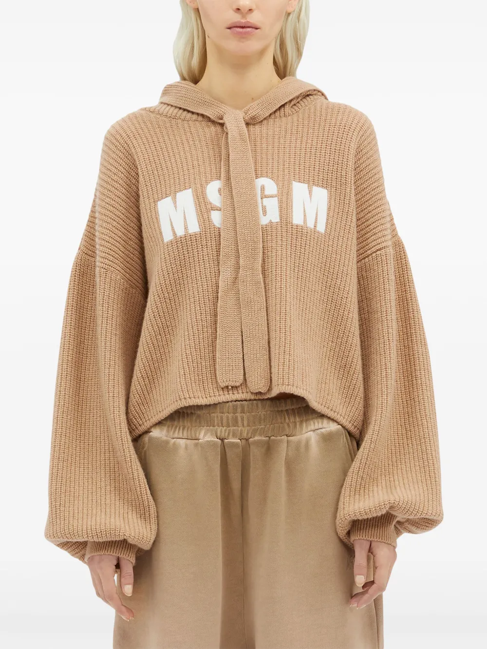 MSGM Trui met geborduurd logo Beige