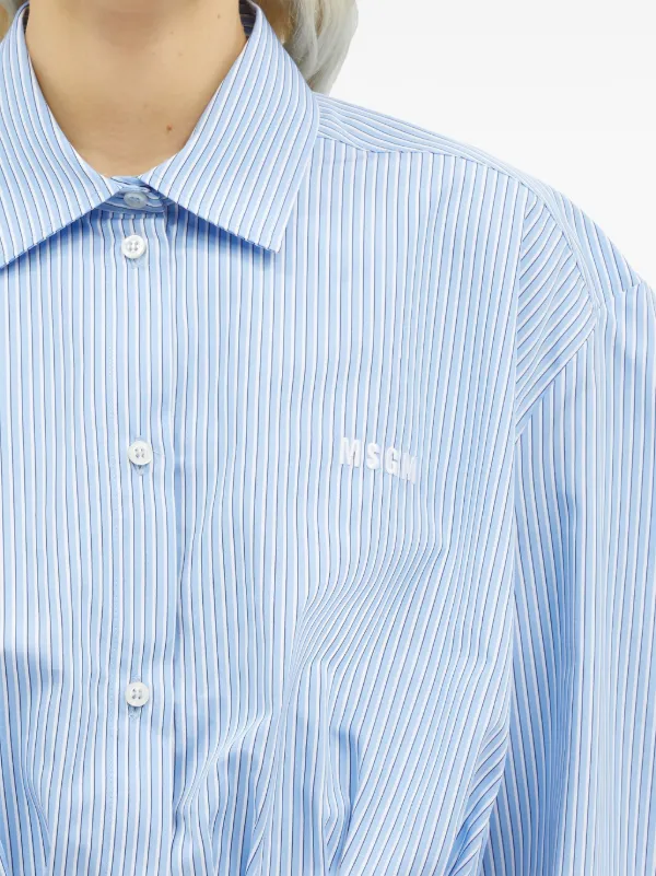 MSGM logo-embroidered Striped Cropped Shirt | Blue | FARFETCH