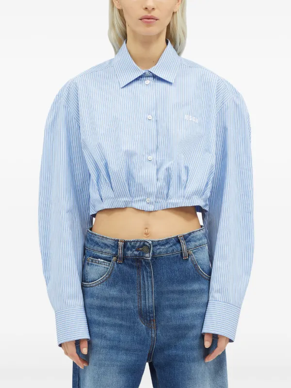 MSGM logo-embroidered Striped Cropped Shirt | Blue | FARFETCH