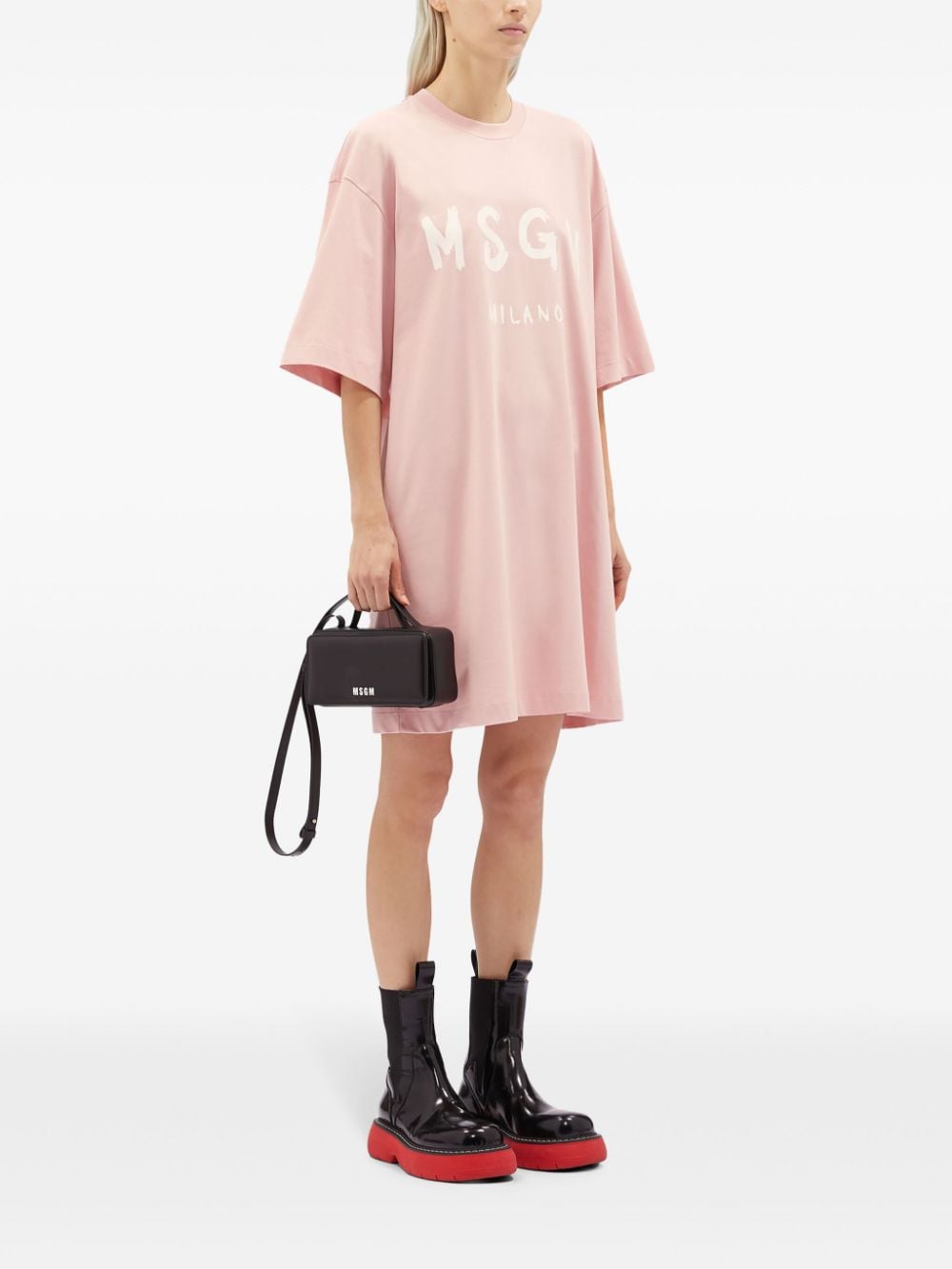 MSGM Katoenen jurk met penseelstreek logo - Roze