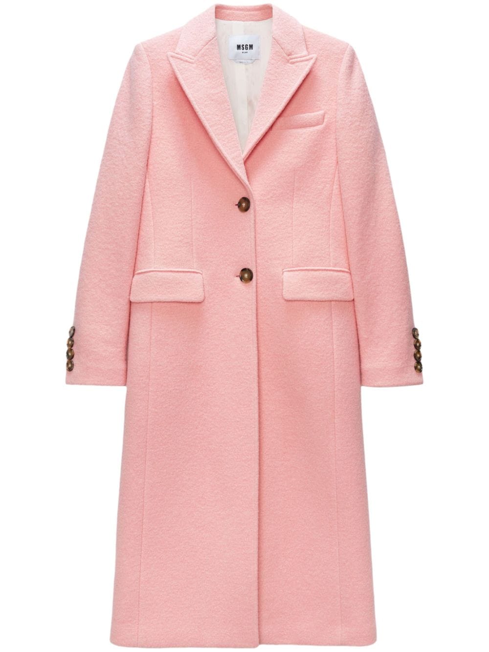 Msgm Logo-appliqué Single-breasted Coat In Pink
