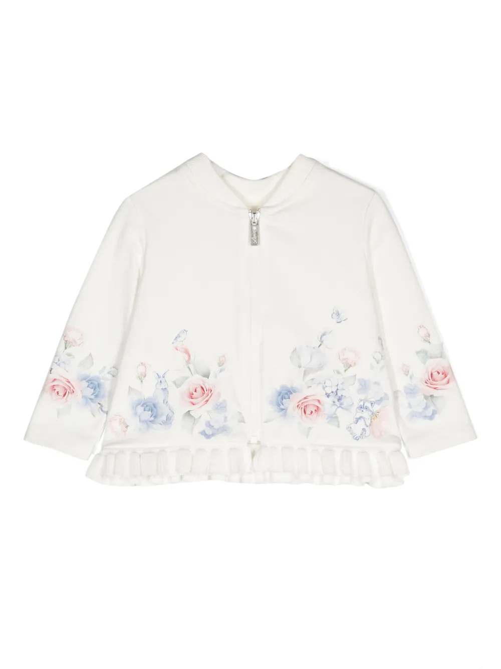Lapin House Floral-print Ruffled Zipped-up Sweatshirt In Neutral